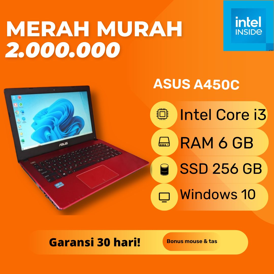 Harga dan Spesifikasi Laptop Asus A450C Warna Merah Red Intel Core i3 ...